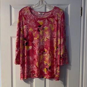 Alia Pink and Yellow Abstract Long Sleeve Top